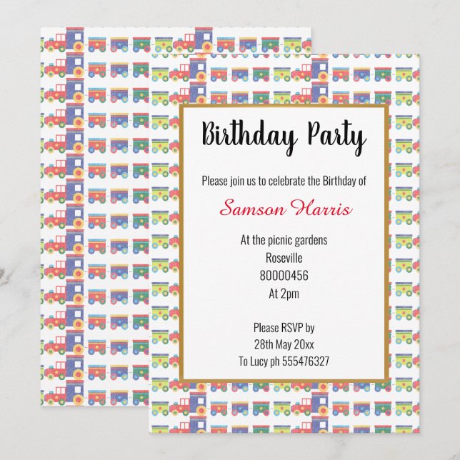 Invitation Tout sur les trains Anniversaire (Devant / Derrière)