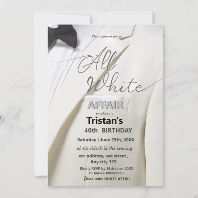 Invitation Toute Affaire ou soirée Luxe tout en Blanc (Devant)