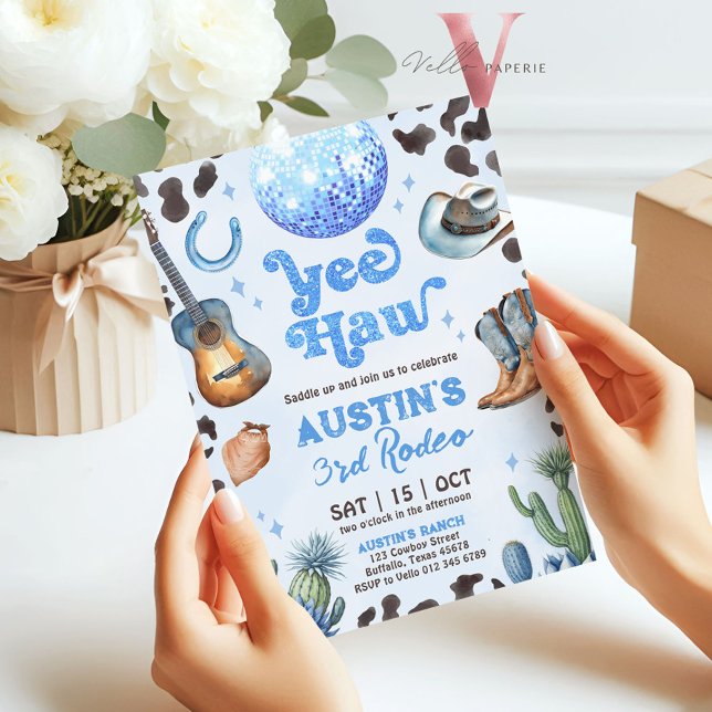 Invitation TOUTE AGE RODEO Cowboy Blue Anniversaire Invitatio (Créateur téléchargé)