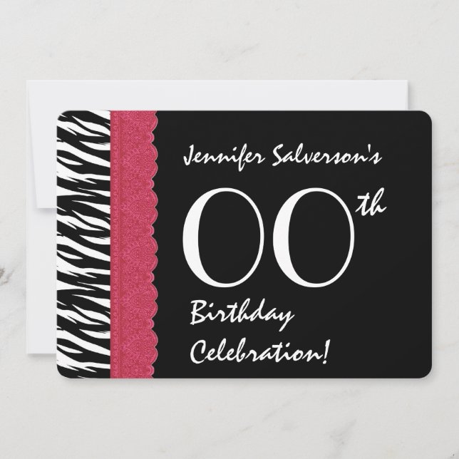 Invitation TOUTE ANNÉE Anniversaire Red Lace Zebra V12 (Devant)