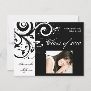 Invitation Toute année~ Black/White Swirl Photo Graduation