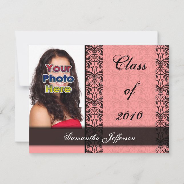 Invitation Toute année~ Diplôme rose et noir de Damas (Devant)