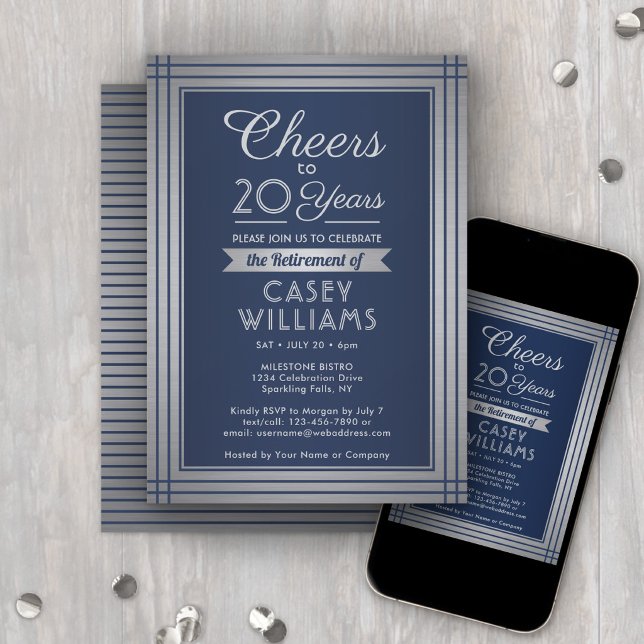 Invitation Toute Année Fête de Retraite Acclamations Bleu Mar (Créateur téléchargé)
