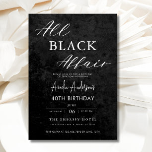 Invitation Toute Black Affair 40e anniversaire fête Elegant