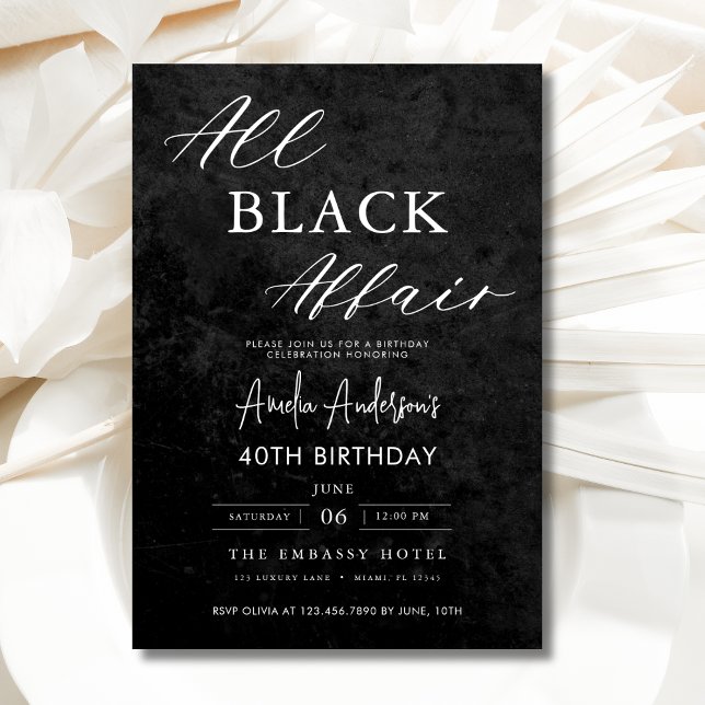 Invitation Toute Black Affair 40e anniversaire fête Elegant (Créateur téléchargé)