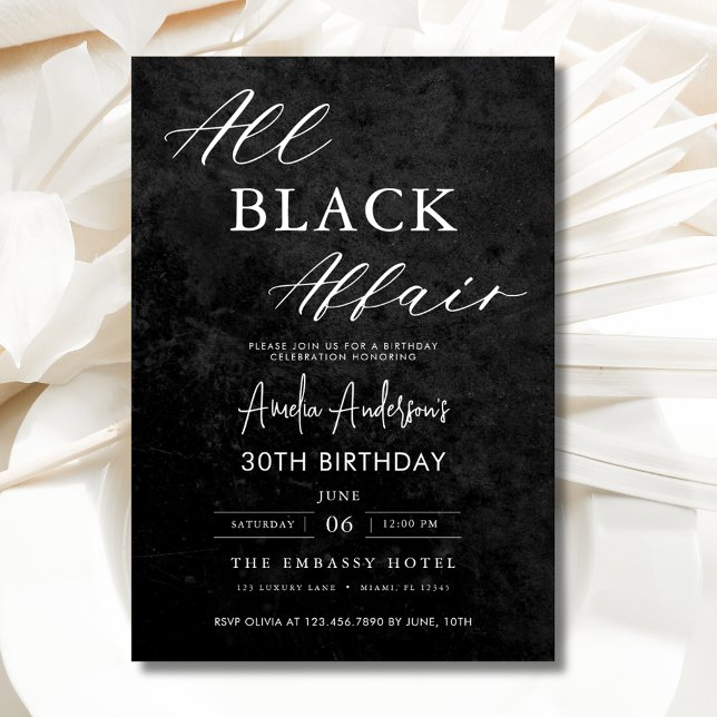 Invitation Toute Black Affair Anniversaire Fête Moderne Éléga (Créateur téléchargé)