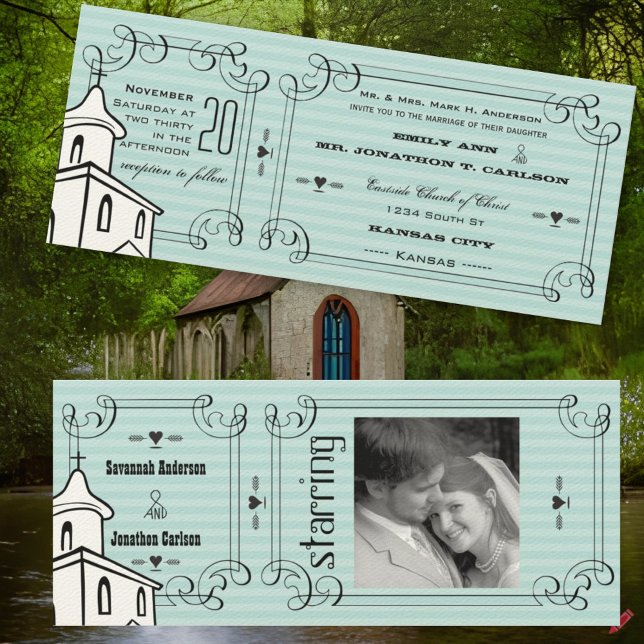 Invitation Toute couleur Romantique Chapelle Billet Mariage P (Créateur téléchargé)