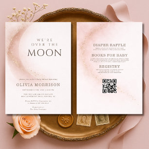 Invitation Toute en Un Nous sommes ravis Rose Fête Prénatale