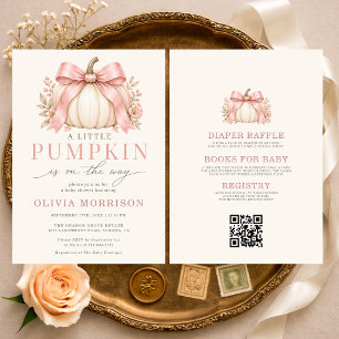 Invitation Toute en un petit citrouille avec un nœud rose Bab
