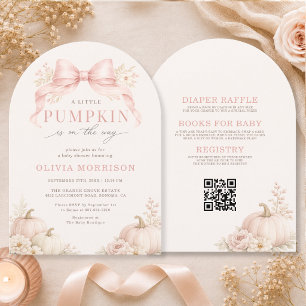 Invitation Toute en un petit nœud rose de citrouille Baby Sho