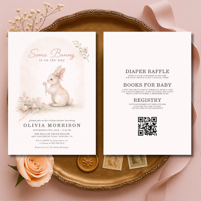 Invitation Toute en Un Some Bunny Coquette Bow Baby Shower (Créateur téléchargé)