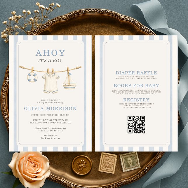 Invitation Toute en une Fête Bébé Garçon Code QR Baby Shower (Créateur téléchargé)