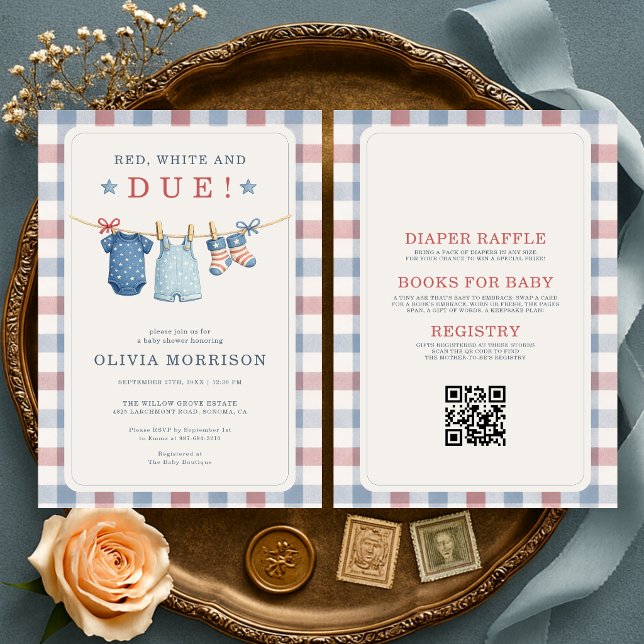 Invitation Toute en une Fête de Bébé Américaine Rouge Blanc e (Créateur téléchargé)