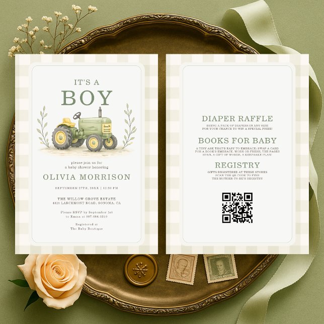 Invitation Toute en une Fête de Bébé Garçon Fermier (Créateur téléchargé)