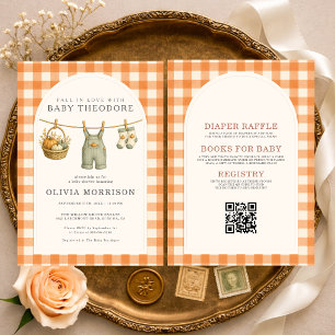 Invitation Toute en une Fête de Bébé Garçon Gingham Tomber en