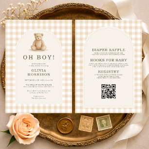 Invitation Toute en une Fête de Bébé Garçon Ours en Vichy