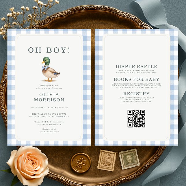Invitation Toute en une Fête de Bébé Oh Boy Canard Colvert (Créateur téléchargé)