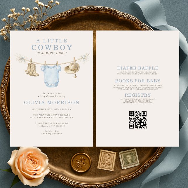 Invitation Toute en une Fête de Bébé Petit Cowboy Far West (Créateur téléchargé)