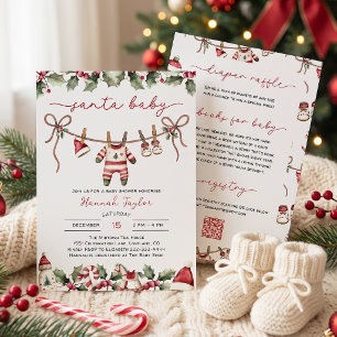 Invitation Toute en Une Fête Prénatale de Bébé Santa Noël