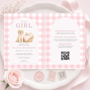 Invitation Toute en Une Fille au Chien en Bas âge Rose Baby S