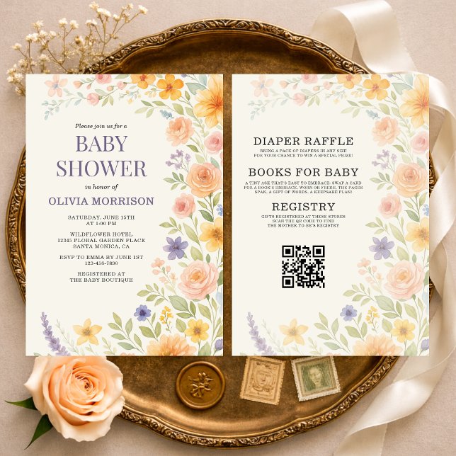 Invitation Toute en une Fleur de Fête Florale Code QR Baby Sh (Créateur téléchargé)