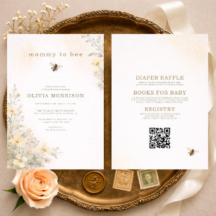 Invitation Toute en une Maman abeille Fleurie Baby Shower