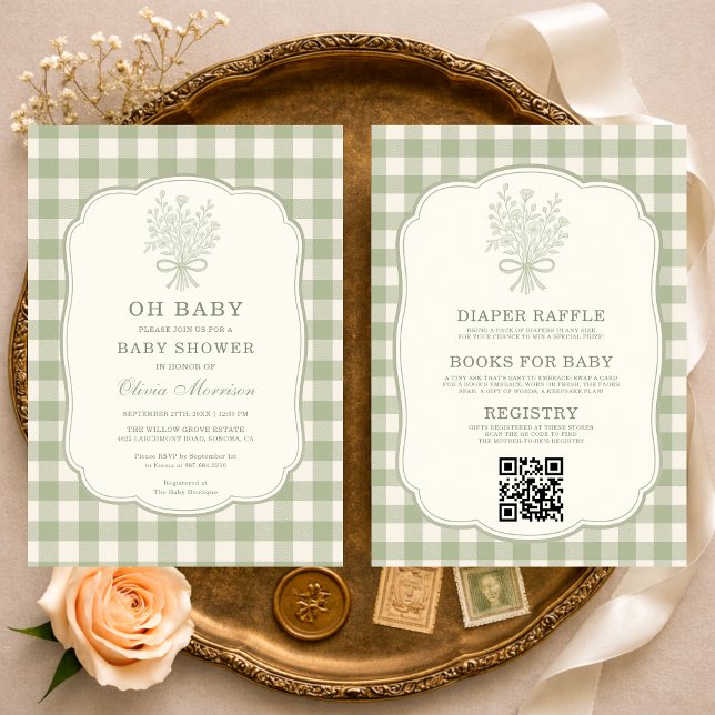 Invitation Toute en Une Oh Bébé Gingham Baby Shower (Créateur téléchargé)