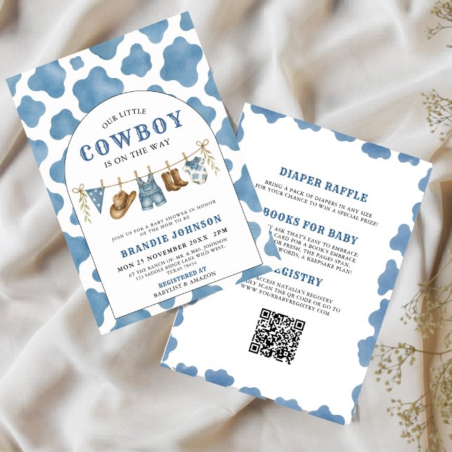 Invitation Toute en Une Petite Fête de Naissance de Cowboy Bl (Créateur téléchargé)