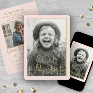 Invitation Toute Fête d'Anniversaire 2 Photo Chic Rose Pâle &