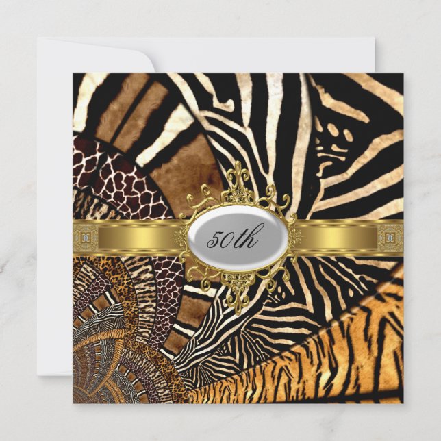 Invitation Toute fête d'anniversaire 50 ans avec peau d'anima (Devant)