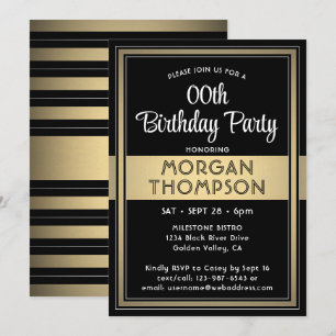 Invitation Toute fête d'anniversaire élégante noire, blanche 