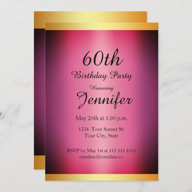 Invitation Toute fête d'anniversaire Pink Gold (Devant / Derrière)
