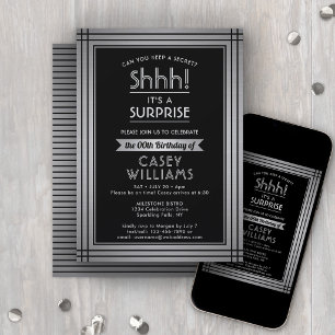 Invitation Toute fête d'anniversaire surprise Chut ! Noir et