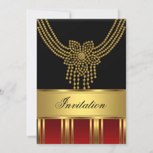 Invitation Toute Fête Or Noir Rouge