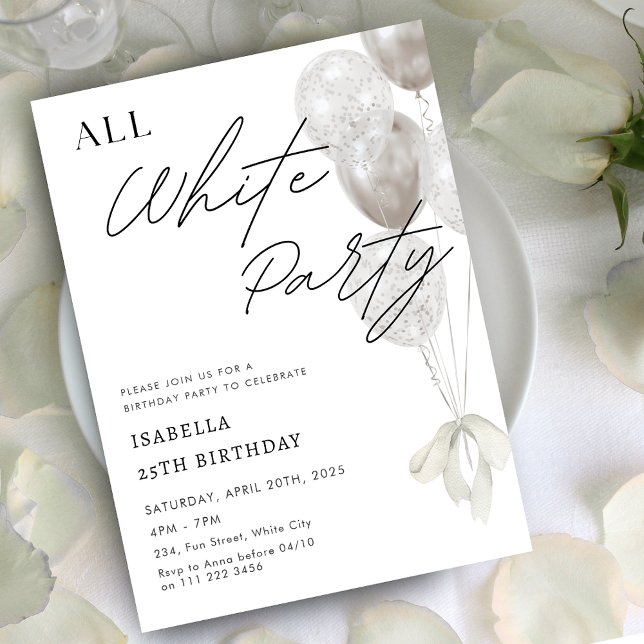 Invitation Toute la fête blanche Une nuit d'anniversaire blan (All White Party A Night in White Birthday Invitation)
