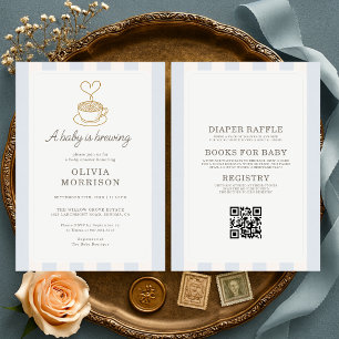 Invitation Toute la Fête Café Bébé Bleu Baby Shower