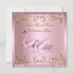 Invitation Toute manifestation élégante de cygnes dorés roses