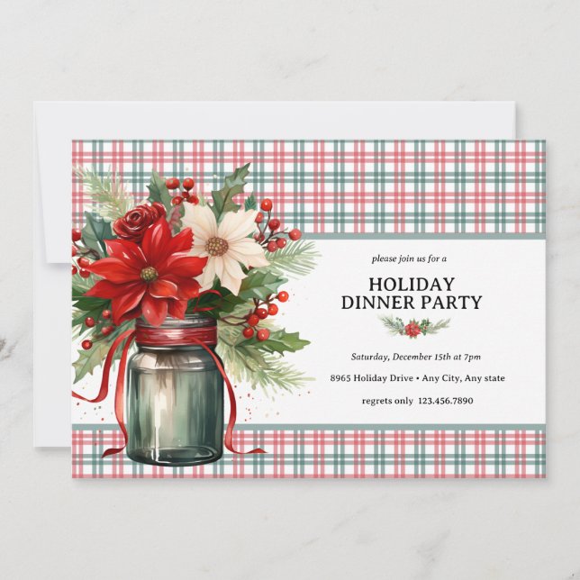 Invitation Toute occasion |Fleurs de Noël |Dîner de fêtes (Devant)
