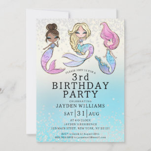 Invitation Toute Parties scintillant d'âge Sirène fille Anniv