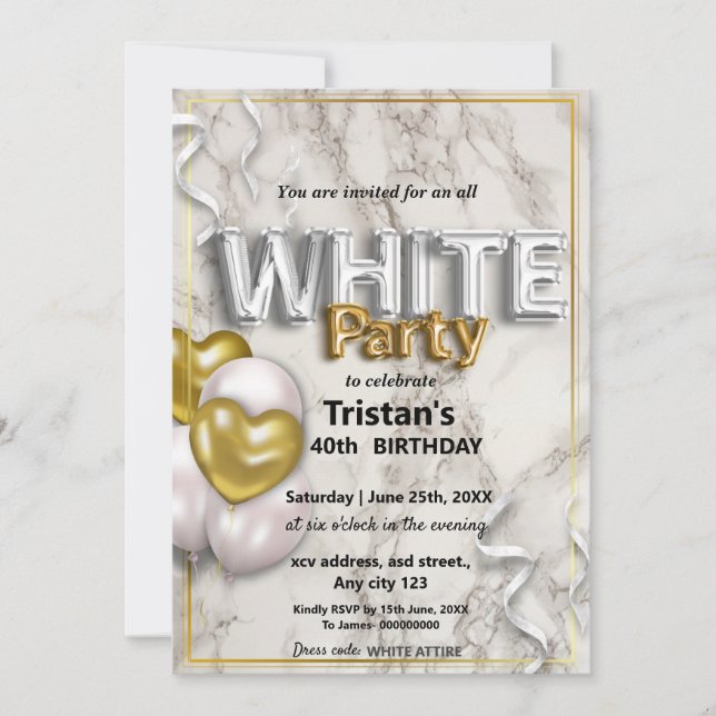 Invitation Toutes les affaires blanches ou la fête (Devant)