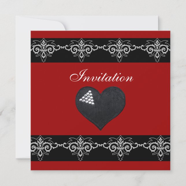 Invitation Toutes les occasions Argent Rouge Coeur (Devant)