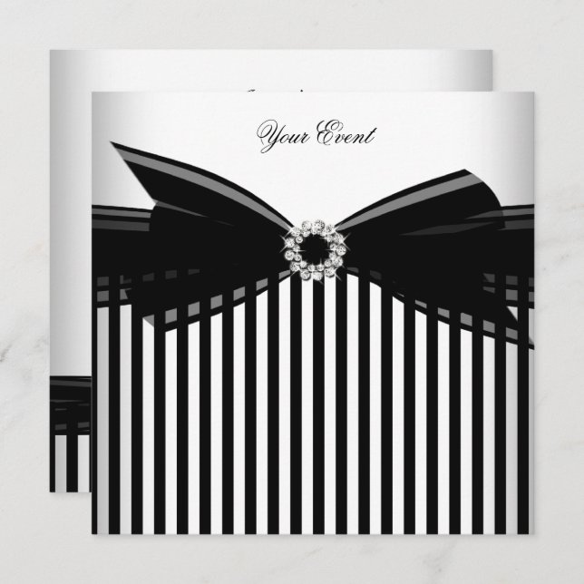 Invitation Toutes les occasions Black Bow White Stripe Party (Devant / Derrière)
