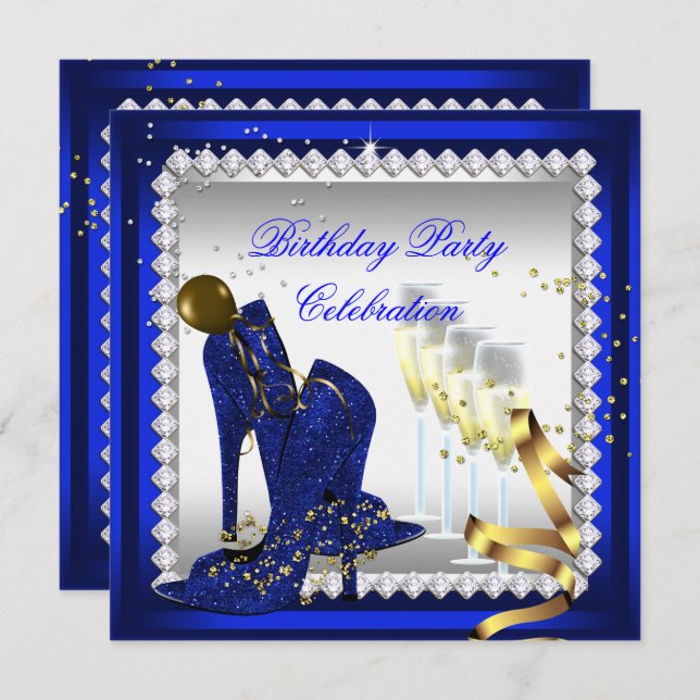 Invitation Toutes les occasions Champagne Royal Blue Heels Go (Devant / Derrière)