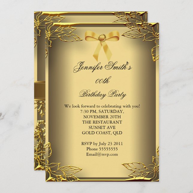Invitation Toutes les Occasions Elite Elegant Party Gold Dama (Devant / Derrière)
