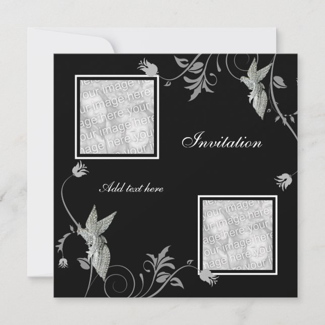 Invitation Toutes Les Occasions Florale Noire Ajou (Devant)