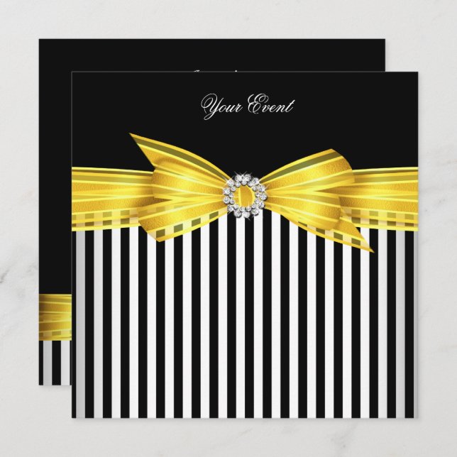 Invitation Toutes les occasions Jaune Black White Stripe Part (Devant / Derrière)