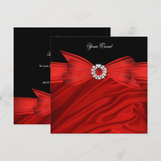 Invitation Toutes les occasions Luxe Red Bow Black Party (Devant / Derrière)