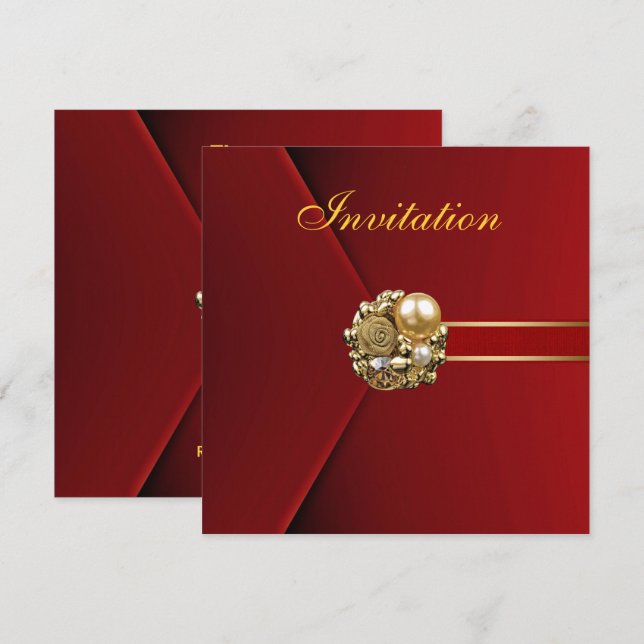 Invitation Toutes les Occasions Rich Red Velvet Gold Image (Devant / Derrière)