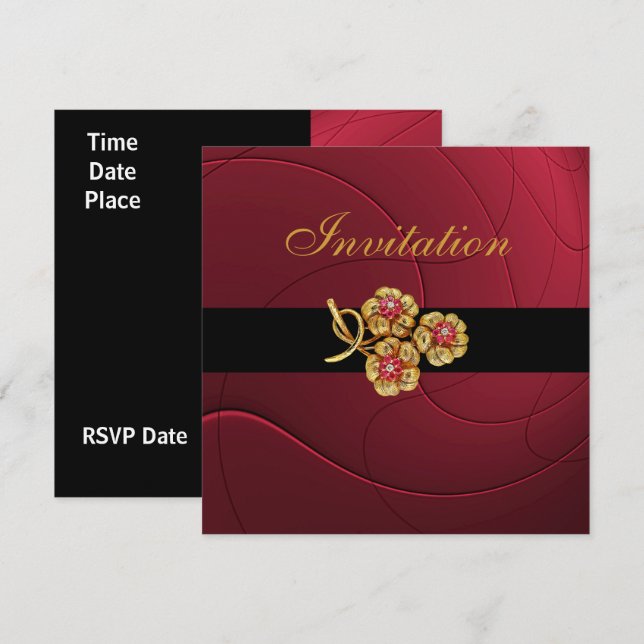 Invitation Toutes Les Occasions Riche Rouge Bijou  (Devant / Derrière)