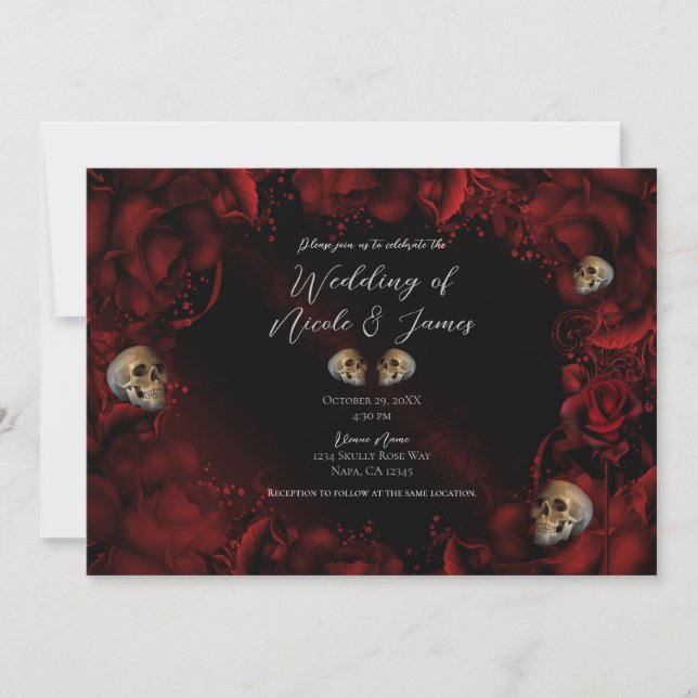 Invitation Toutes les Roses Rouges & Crânes Fleurs Sombres de (Devant)